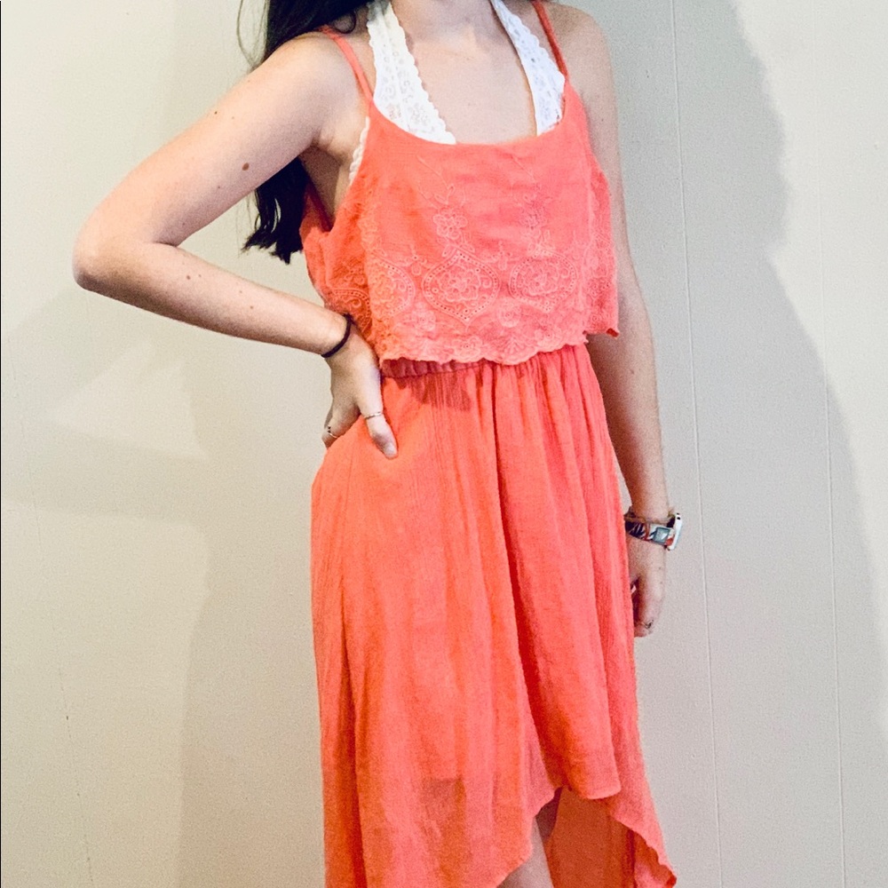 Coral High Low Summer Dress